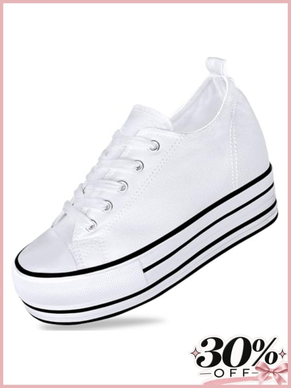 Womens Platform Wedge Sneakers 3 Inch Height Boost Hidden Heel Lace-Up